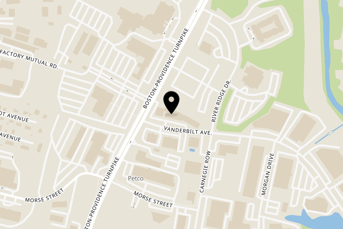 Map showing the location of The Feisty Greek on 38 Vanderbilt Ave in Norwood